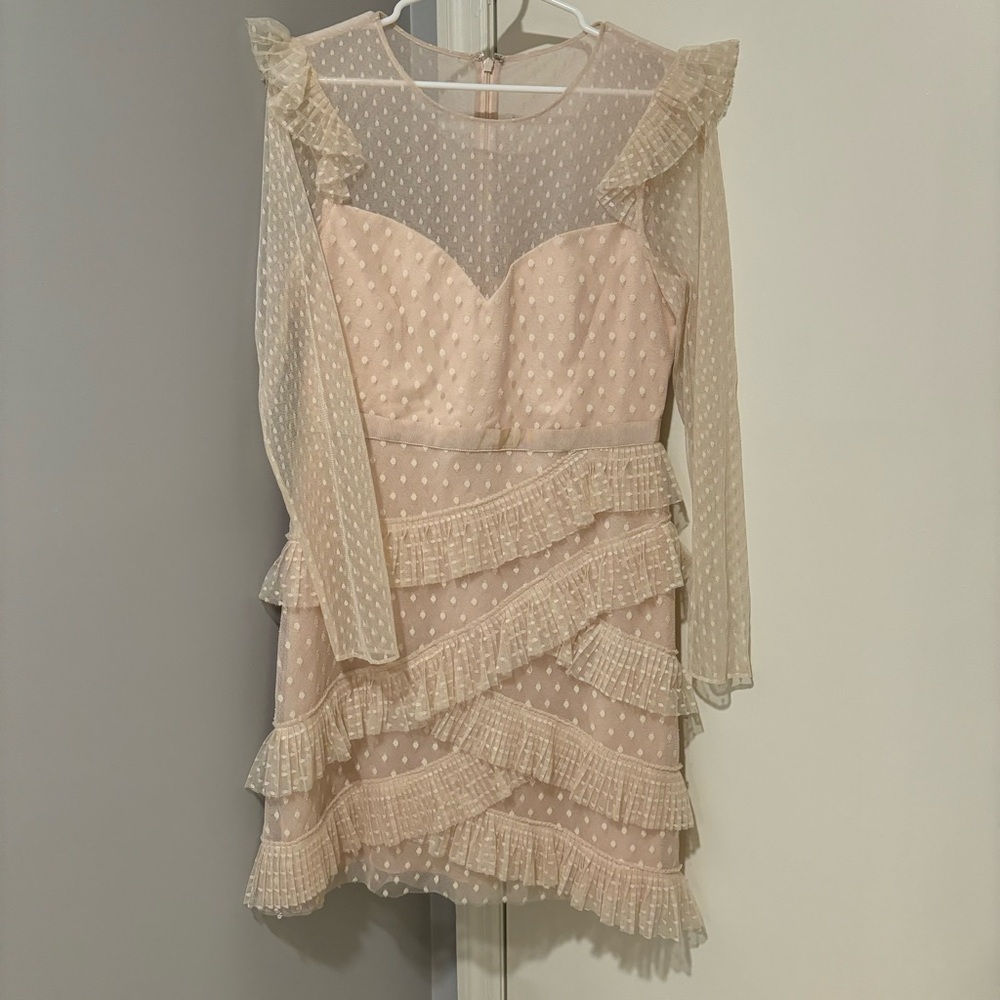 BCBG Cream Long Sleeve Polka Dot Dress - Picture 3 of 4